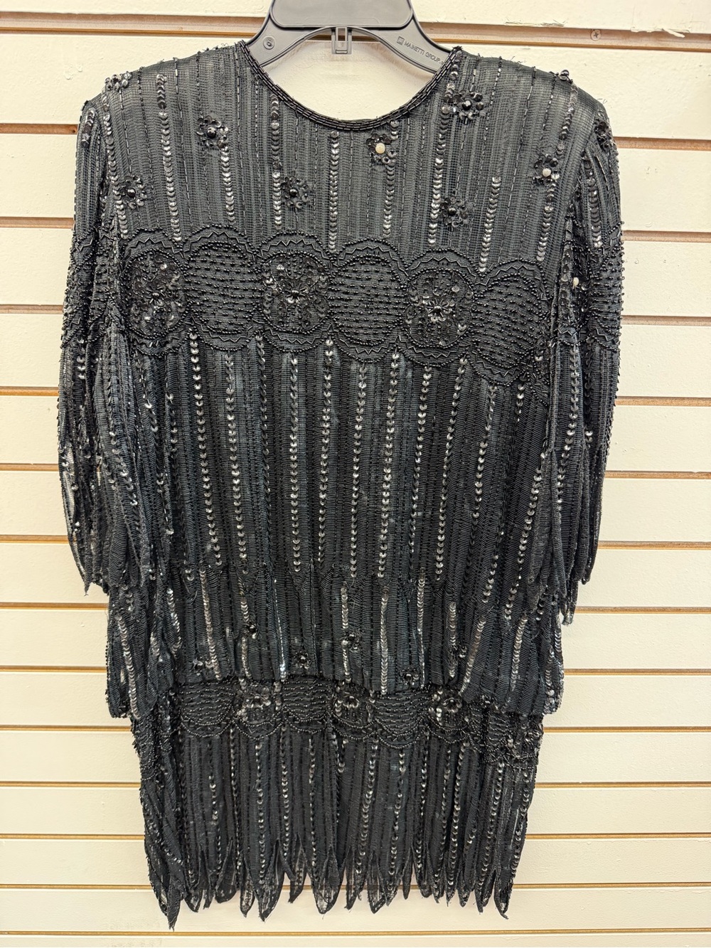 Vintage Judith Ann Creations Black Hand Beaded Sequin Dress Size M